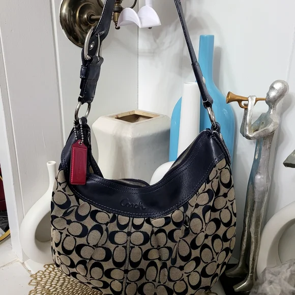 Coach Navy and Tan Signature Hobo Bag - Picture 2 of 13